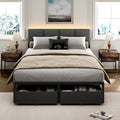 Furnulem Full Size Bed Frame with Headboard Upholstered Full Bed Frame with LED Light USB Charging Station Platform Bedframe with 2 Fabric Underbed Storage Drawers No Spring Box Needed