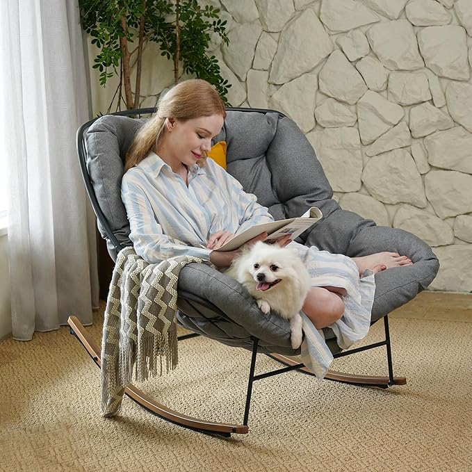 Grand patio Rocking Chair Indoor with Thick Cushion Oversized Metal Papasan Rocking Chair for Living Room