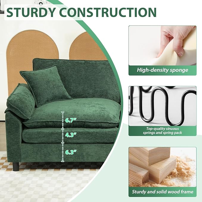 Oversized Modular Sectional Sofa 146.5 Inch U Shaped Cloud Couch Set 4-Seat Comfy Convertible Sofa with 2 Movable Ottoman DIY Combination Sleeper Couch for Living Room(Chenille Green)