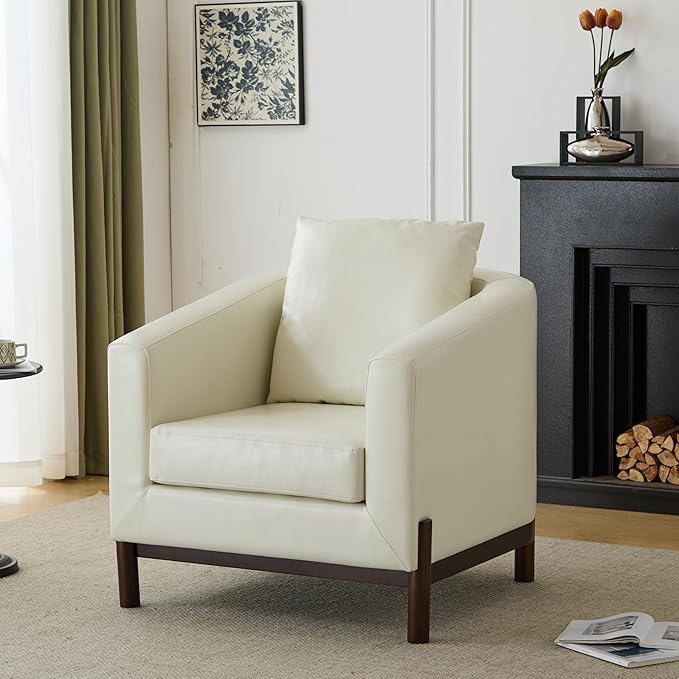 Christopher Knight Home Upholstered Club Chair Comft Accent Chair Soft Armchair Reading Single Sofa with Wood Legs Barrel Lounge Chair for Living Room Bedroom Home Rest 33.5 x33.5x31.5 White