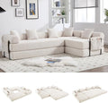 Oversized Modular Cloud Couch for Living Room Corduroy L-Shaped Sectional Sleeper Sofa Bed with Fixed-Shape Frame Modern Boneless Couch with Pillows &amp Storage Beige White