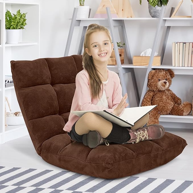 Giantex Folding Sofa Chair with 14 Adjustable Positions Padded Sleeper Bed Couch Recliner Gaming Floor Chair for Adults (Brown)