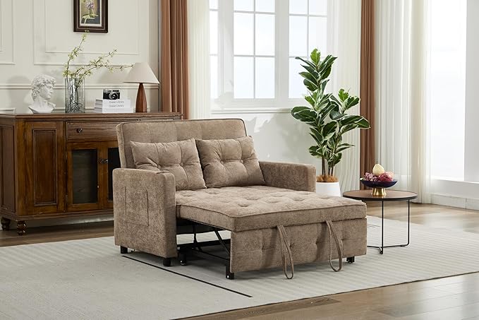 KEIKI 46 Sleeper Sofa Bed 3-in-1 Convertible Sofa Chair with Pullout Bed Loveseat with Adjustable Backrest and Side Pocket for Living Room Dorm Apartment Came
