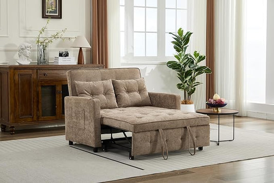 KEIKI 46 Sleeper Sofa Bed 3-in-1 Convertible Sofa Chair with Pullout Bed Loveseat with Adjustable Backrest and Side Pocket for Living Room Dorm Apartment Came