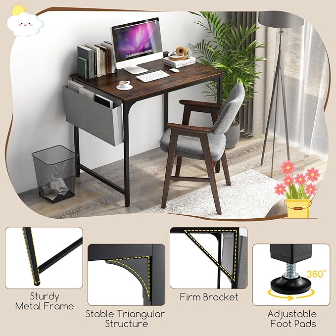 32 Inch Computer Desk Set of 6 Modern Writing Desk with Heavy-Duty Metal Frame Storage Bag &amp Charging Station Rectangular Home Office Workstation Table for Conference Study &amp Meeting Room