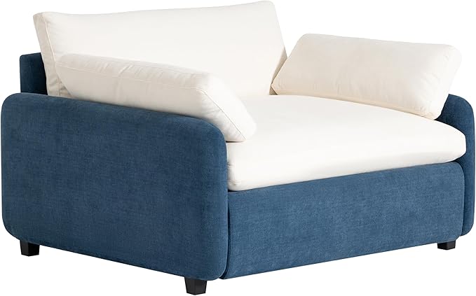Merax Oversized Single Sofa Chair with Wide and Deep Seat Blue Chenille Accent Chair with Color Blocking Modern Upholstered Comfy Armchair with Pillows for Living Room Apartment and Bedroom