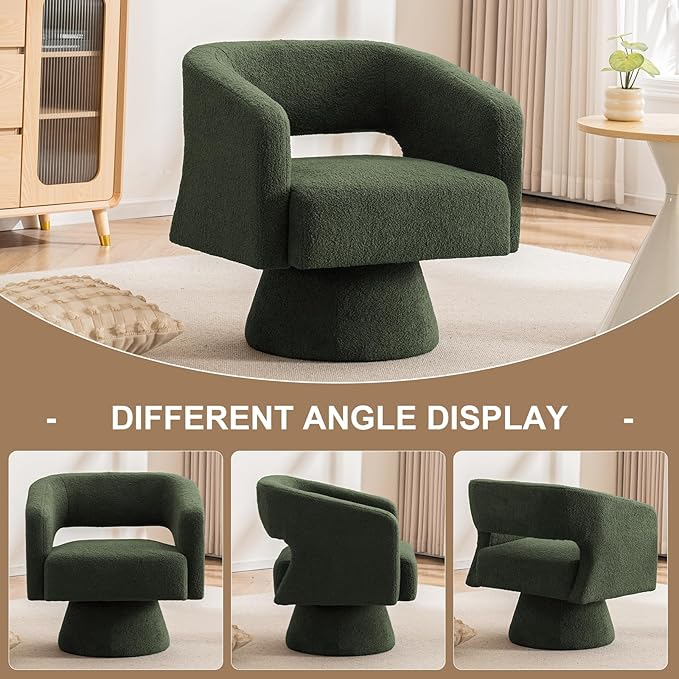 ClinQ Swivel Barrel Accent Chair Oversized Teddy Upholstered Round Swivel Chairs Set of 4 Modern Luxury 360° Living Room Vanity Chair for Bedroom Office&ampLiving Room Green