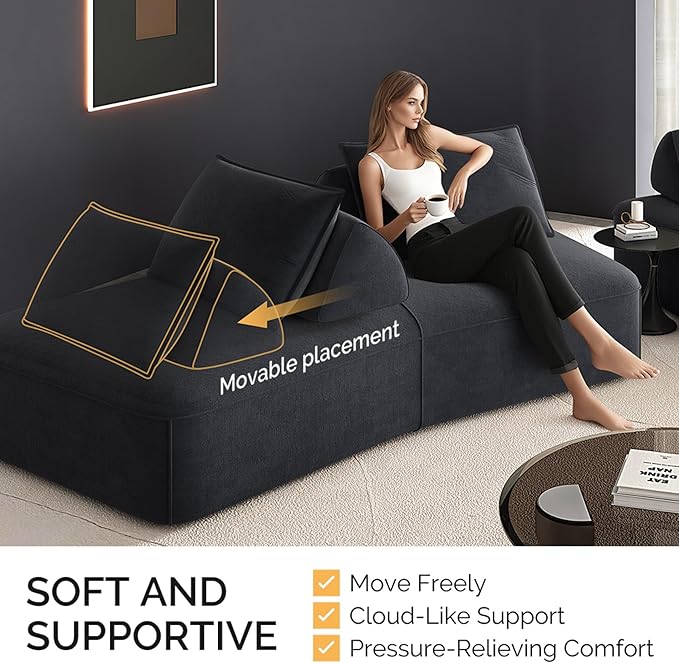 139 Oversized Modular Sectional Sofa Set Chenille Cloud Boneless Couch with Removable Backrests &amp Soft Pillows No Assembly Required DIY Upholstered Sofa Bed for Living Room (Dark Gray)