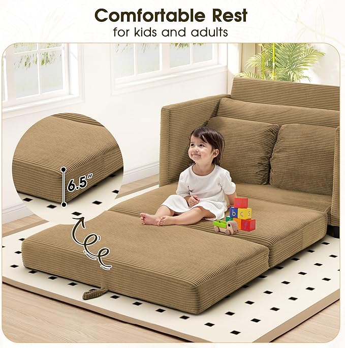 51 Convertible Loveseat Sofa Bed 2-in-1 Folding Sofa Bed with 2 Pillow for Small Spaces Modern Loveseat Sleeper Couch for Apartment Living Room &amp Guest Room (Brown Corduroy 51 inch)