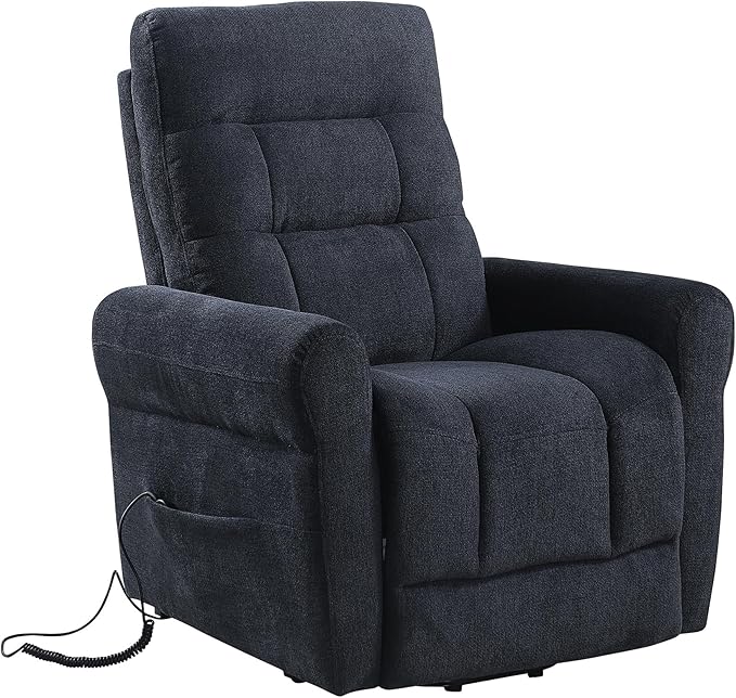 Power Lift Recliner Chair Electric Power Lift Recliner Chair for Elderly Single Seat Chenille Reclining Sofa with Side Pocket for Bedroom Living Room Office (Black)