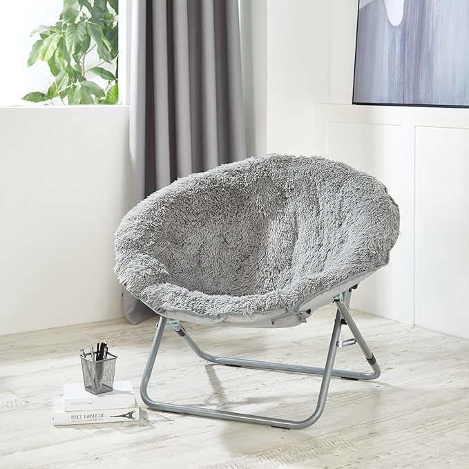 Urban Lifestyle Oversized Mongolian Faux Fur Saucer Chair White