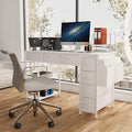47 Computer Desk with Power OutletWriting DeskHome Office DeskVanity Table with 7 Fabric Drawers Large Side PocketWhite