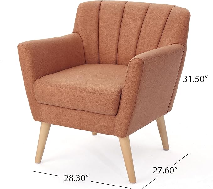 Mid-Century Accent Chairs Modern Upholstered Living Room Chair Cozy Armchair with Wood Legs for Bedroom/Office/Cafe/Living Room (Orange + Linen)