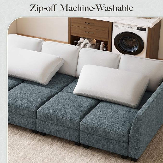 Belffin 86.2 Sectional Sleeper SofaOversized Sectional Couch Wide Deep Seat Sofa BedModular Sectional Couches for Living RoomApartment and BedroomBlue Grey