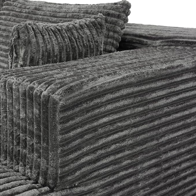 FUFU&ampGAGA 105.9” Modular Sectional Sofa with Chaise L-Shape Corduroy Cloud Couch with Pillows Modern Boneless Sofa for Living Room Apartment No Assembly Required Grey 105.9”W x 68.9”D x 26.4”