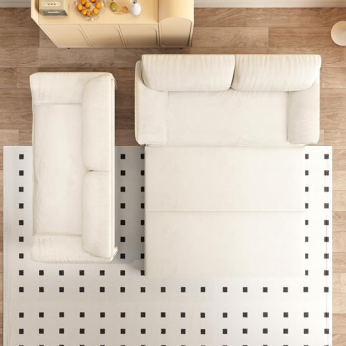 66 Queen Size Pull Out Sofa Bed 3-in-1 Convertible Sleeper with Side Storage and Wheels Velvet Loveseat for Living Room Apartment Bedroom Beige (Mattress &amp Bedding Not Included)