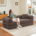 78 Convertible Sleeper Sofa Bed with Cylindrical Pillow Corduroy Folding Mattress Couch with Fixed Frame Floor Sofa Lounge Couch for Living Room Bedroom Apartment Brown