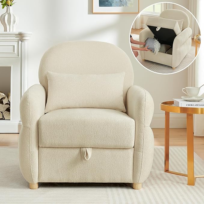 33.5 Accent Chair with Seat Storage Modern Reading Chair Accent Chairs for Living Room Armchair BedroomApartment (Beige 33.5)