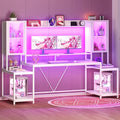 SEDETA Gaming Desk 74.8'' with LED Lights Hutch and Storage Shelves Computer Desk with Monitor Stand Large PC Gamer Desk Workstation Ergonomic Gaming Table for Bedroom Living Room White
