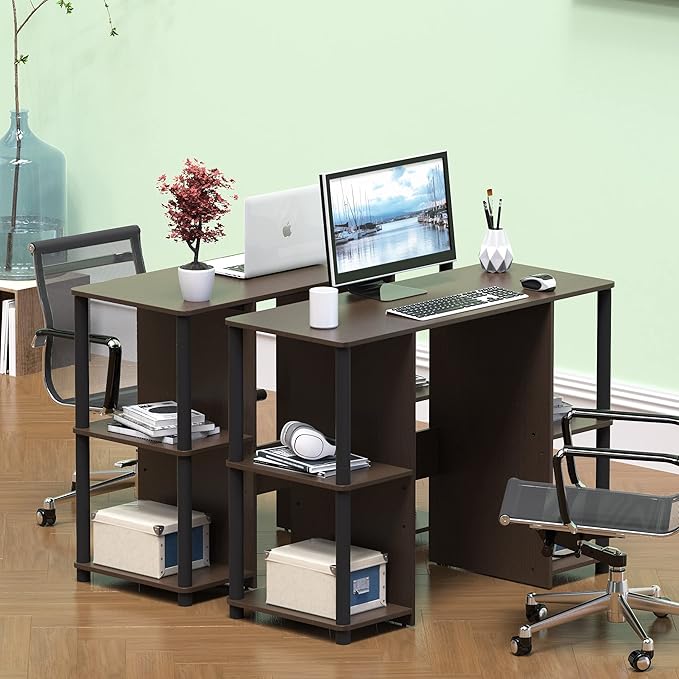 SHW 38-Inch Home Office Wood Desk with Double Sided Shelves Espresso