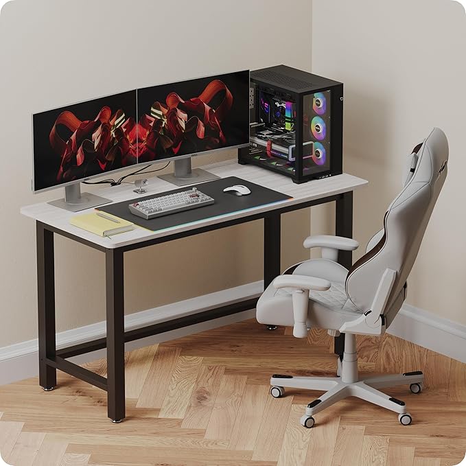 51 Home Office Desk Modern Computer Desk 51.2x23.6x29.5 inches PC Table with Thicken Frame Industrial Style Sturdy Metal Frame Furniture for Writing Gaming Grey Oak+Black