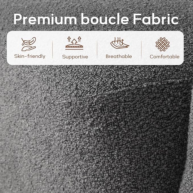Boucle Swivel Accent Chair No Assembly Upholstered Armchair with Rubberwood Base 360° Rotating Barrel Chair for Living Room Bedroom Apartment &amp Reading Nook (1 Grey)