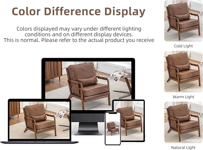 Mid Century Modern Chair Set of 2 Upholstered Lounge Arm Chair with Solid Wood Frame Comfy Accent Chair for Living Room Bedroom Reading Reception Brown