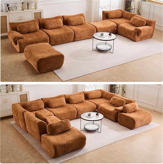 79.6 Boneless Couches for Living Room Set Cloud Modular Sectional Sofa in a Box Memory Foam Modern Couch Big Comfy Compressed Sofas Loveseat for Small Spaces Bedroom Apartment Brown