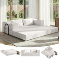 80 Foldable Chenille Futon Sofa Bed 4-in-1 Convertible Couch with 2 Pillows King-Size Floor Lounger for Living Room Guest Room Dorm - No Assembly (Beige 80in)