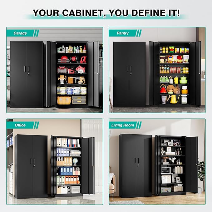 SISESOL Wide &amp Deep Metal Storage Cabinet with 2 Doors and 6 Shelves72x36x18 Garage Storage CabinetTall Black Locking Metal Cabinets with LockSteel Locked Cabinets for HomeOfficeGarageSchool