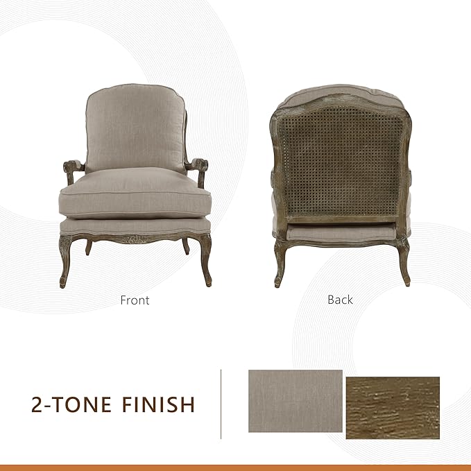 Lexicon Parlier Show Wood Accent Chair - Mid Century Modern Chair for Living Room Traditional French Country Style Padded Arms Reversible Cushion Solid Wood Frame Arrives Assembled Neutral
