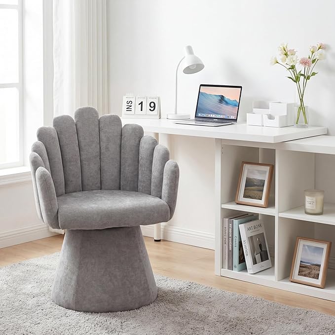 Modern 360 Degree Swivel Accent Chairs Set of 2 Barrel Living Room Chair with Curve Back and Armrest Comfy Round Vanity Chair Reading Armchair Single Sofa for Bedroom/Waiting Room Grey