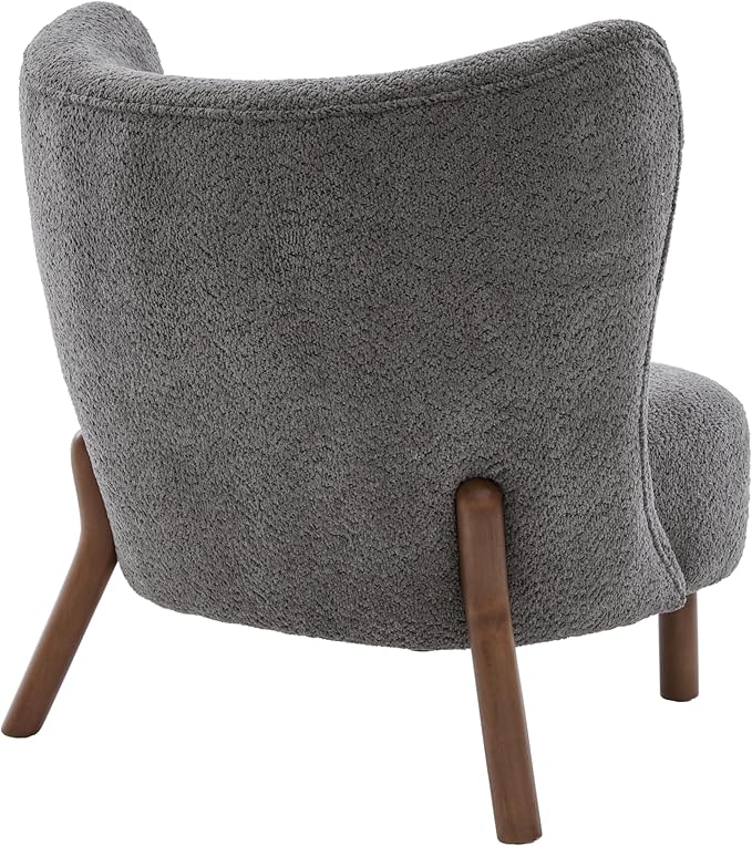 Scott Living Aurora Boucle Upholstered Wingback Accent Chair Solid Wood Living Room Slipper Chair Bedroom Comfy Reading Chair Dark Grey