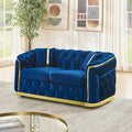 62.6 Mid Century Modern Loveseat Chesterfield Sofa Couch Blue and Gold Couch Velvet Button Tufted Luxury Couches for Living Room with Golden Decor &amp 2 Pillows Navy Blue | StainlessSteel Decor