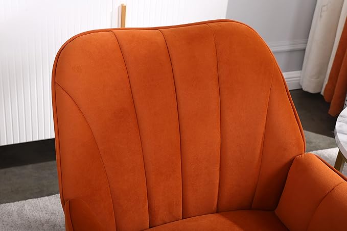 Modern Mid Century Chair Velvet Sherpa Armchair for Living Room Bedroom Office Easy Assemble(Orange)