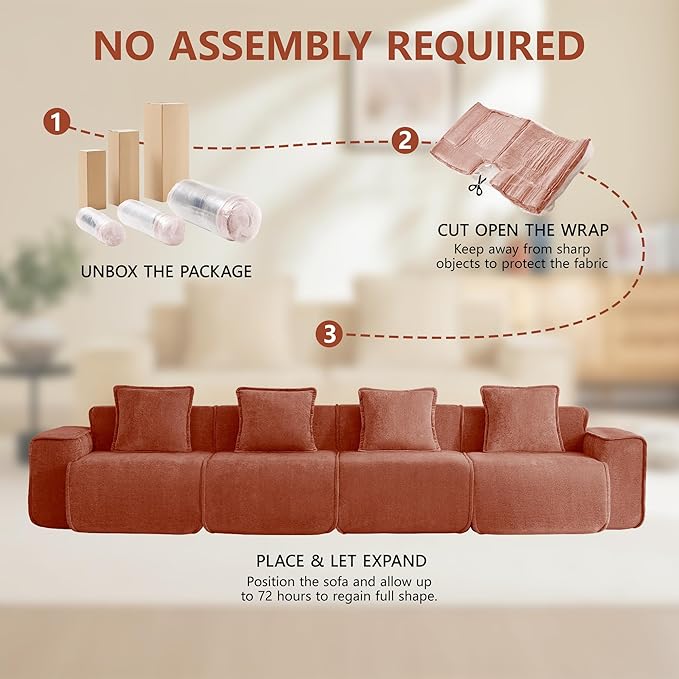 KEIKI 4Seat Modular Boneless Velvet Sofa Couch for Living Room Bedroom Studio Style Conscious Homeowners Luxurious Elegant Sophisticated Refined Design Stylish Design Red