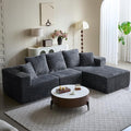 108'' Boneless Couch Sectional Boneless Couch w/Deep Seat Cloud Boneless Couches w/Stripe&amp Flannel Fabrics Boneless L Shaped Couches for Living Room Right Facing Chaise Dark Gray