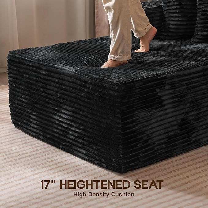 108 Boneless Cloud Couch Moudular Sectional Sofa with Deep Seat No Assembly Required Modern Minimalist Sofas with Chaise Comfy L Shaped Couches for Living Room Black