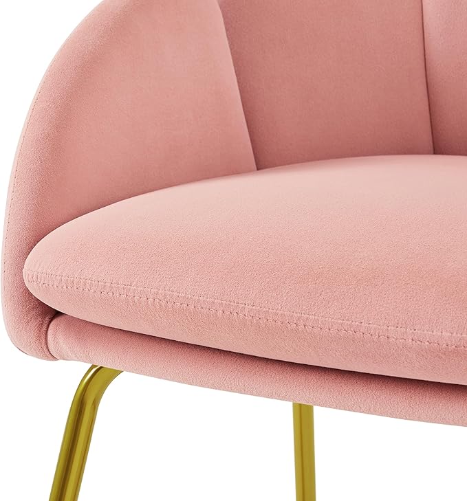 Yaheetech Velvet Living Room Chair Flower Shaped Armchair with Golden Legs Upholstered Side Chair for Vanity Room Living Room Kitchen Set of 2 Pink