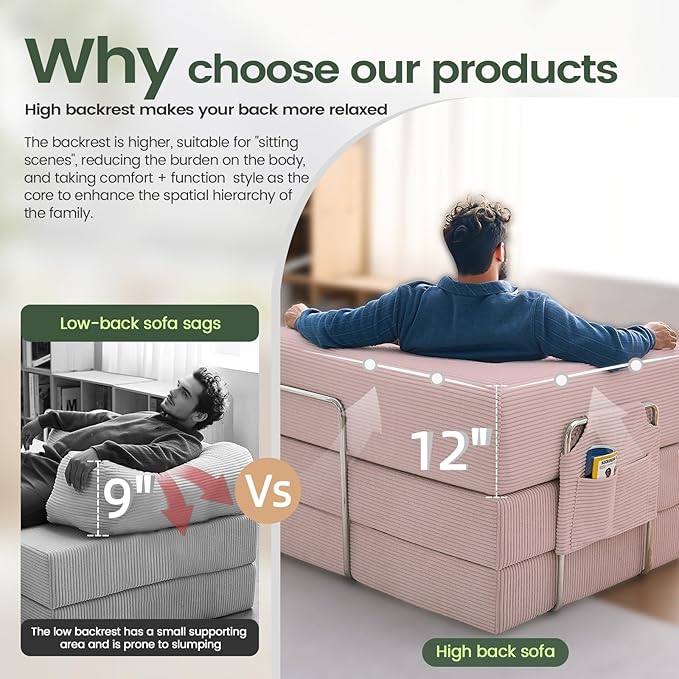 Multi-functionalcorduroy Sofa Bed Crafted from Corduroy Fabric is Ideal for Apartments and Living Rooms. Sleeper Sofa Couch Folding futon or Foldable Floor Convertible Floor Studio | Multi-functiona