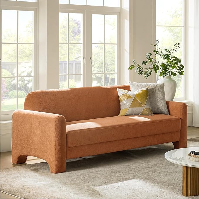 HULALA HOME 84 Modern Curved Sofa Comfy Chenille Couch with Wrapped Armrests 3 Seater Sofa for Living Room Easy to Assemble Orange