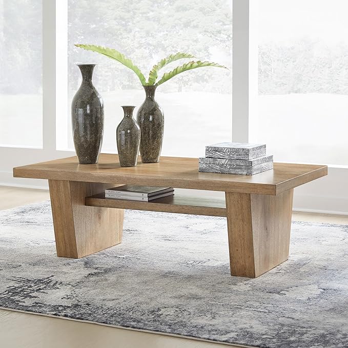 Signature Design by Ashley Kristiland Classic Cocktail Table with 1 Lower Shelf Light Brown