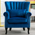 Mid Century Modern Accent Chair Upholstered Armchair Comfy Velvet Fabric Single Sofa with Lined Wingback for Small Spaces Bedroom Living Room Velvet Blue 30.1D x 30.5W x 35H in