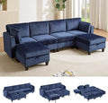 ONBRILL 110 U-Shaped Modular Sectional Sofa Convertible Sleeper Sofa Couch Bed with Adjustable Backrest Chenille Couch with Movable Ottoman Couches for Living RoomBedroom and ApartmentBlue