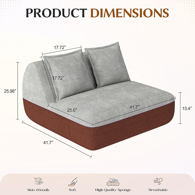 Hobestluk Small Couches for Small Spaces42” Mini Loveseat Sofa 2-Seater Armless Sofa Chair with Side Pocket for Living RoomBedroomDormOffice (Terracotta+Light Grey)