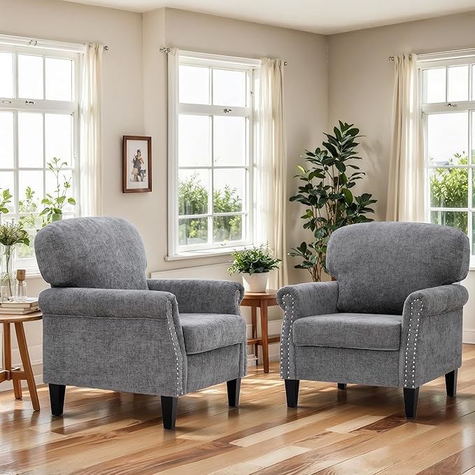 MAISON ARTS Gray Sofa and Loveseat Set Space-Saving Comfy Couches for Office/Meeting Room Linen-Blend Fabric with Removable Furniture Covers