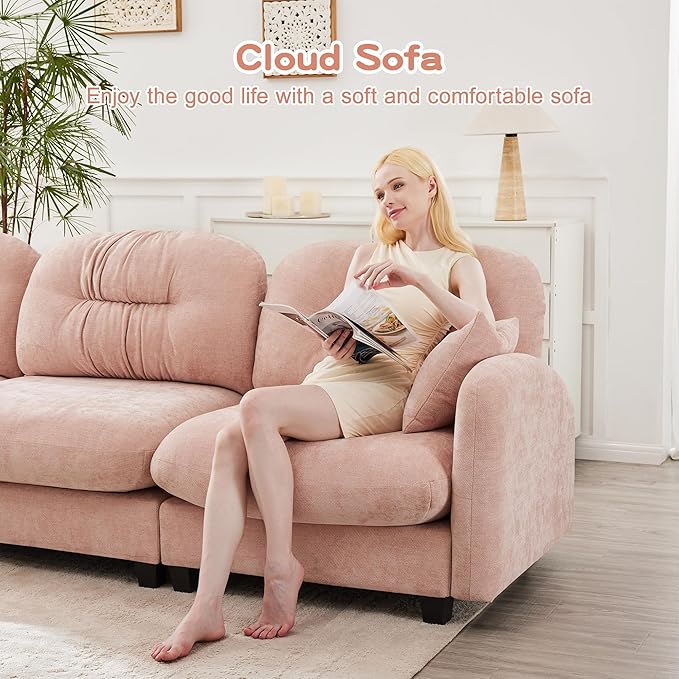 140'' Chenille Couch L-Shaped Sectional Sofa Ultra-Soft Comfort Memory Foam Cloud Couch with Pillows Sectional Couches for Living Room