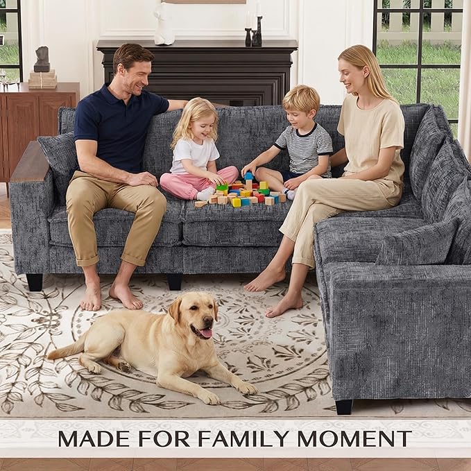 97 L Shaped Sectional Couch Comfy Chenille Sectional Couch Modular Convertible V Shaped Couch 5 Seat Corner Sofa with 2 Pillows &amp Storage Armrests for Living Room Grey