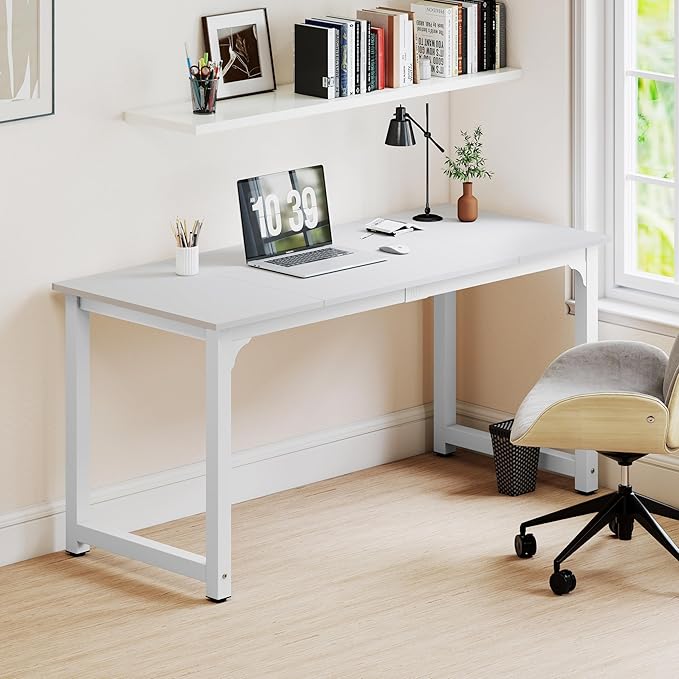 NSdirect Large Office Desk for Home Office Large 63” Computer Desk Table Wide Writing Study Desk for 2 Person Metal Sturdy Frame Thicker Steel LegsWarm White