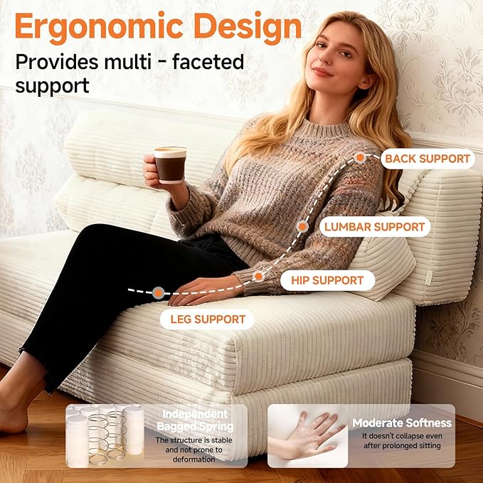 Convertible Sofa Bed Folding Sofa Bed Couch Pallout Floor Couch Convertible Futon Chair Beds Floor Teddy Sofas Mini Couch for Bedroom Love Seat Sleeper Beds(Beige White51.1×39.3×23.6)